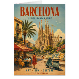 Vintage Barcelona Travel Poster with Mediterranean