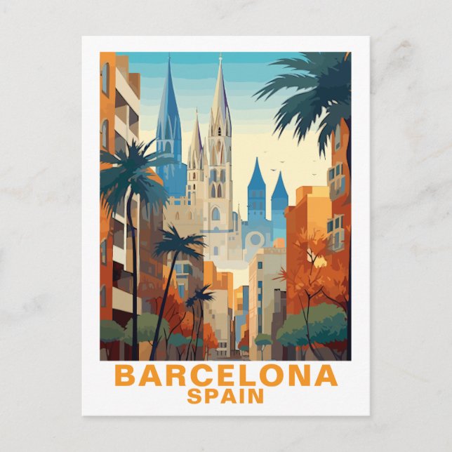 Vintage Barcelona Vintage Travel Illustration Postcard (Front)