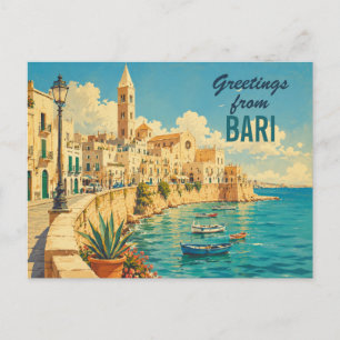 Vintage Bari Italy - Puglia Adriatic Sea Travel Postcard