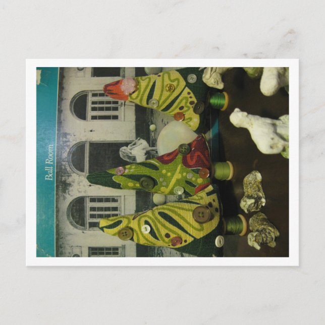 Vintage Barkcloth and chalkware sheep Postcard (Front)