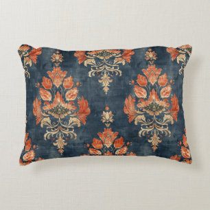 Vintage Barkcloth Textile on Blue Background Decorative Cushion