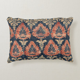 Vintage Barkcloth Textile on Blue Background Decorative Cushion