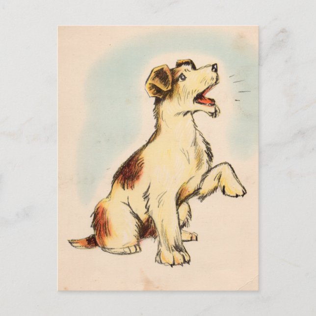 Vintage Barking Dog Drawing Postcard (Front)
