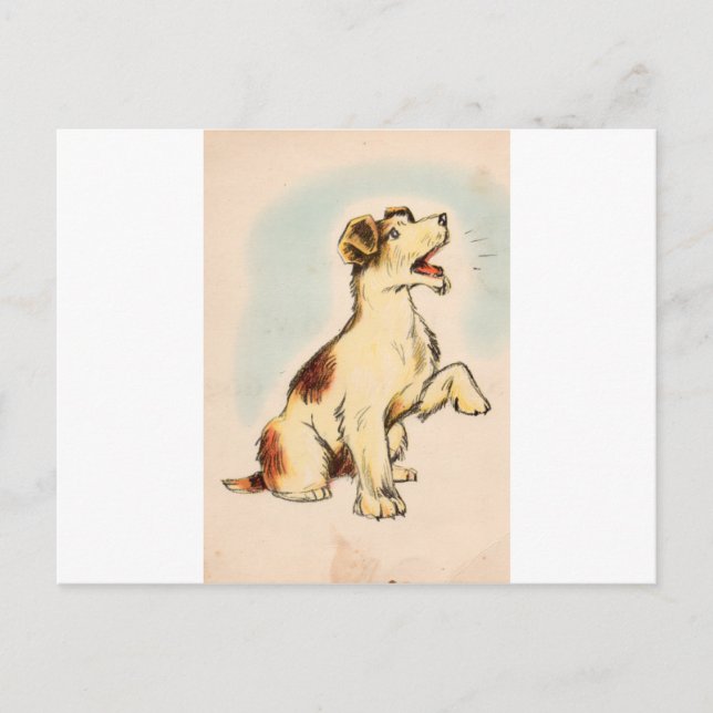 Vintage Barking Dog Drawing Postcard (Front)