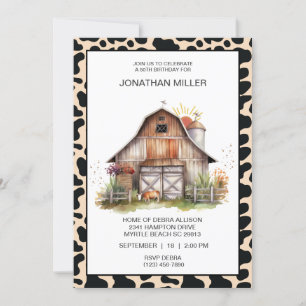 Vintage Barn Farm Cow Birthday Party Invitation