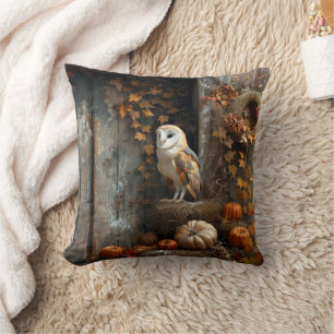 Vintage Barn Owl and Barn Wood Autumn Cushion