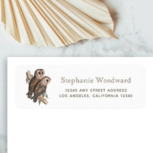 Vintage Barn Owl Brown Text Return Address Return Address Label