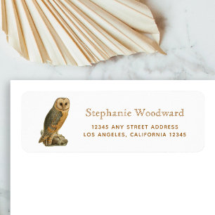 Vintage Barn Owl Burnt Orange Text Return Address Label