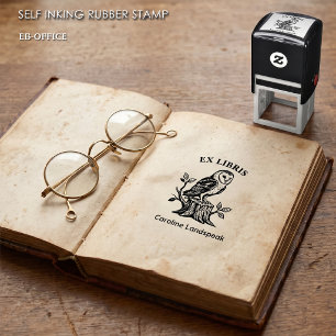 Vintage Barn Owl Ex Libris Bookplate Self-inking Stamp