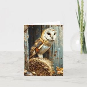 Vintage Barn Owl in Autumn Vert Blank Note Card