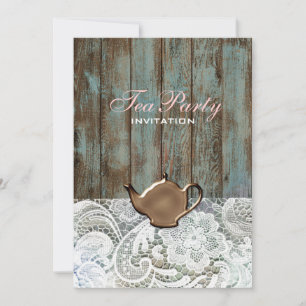 vintage barn wood lace country bridal tea party invitation