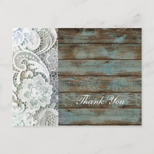 vintage barn wood lace country wedding thank you postcard