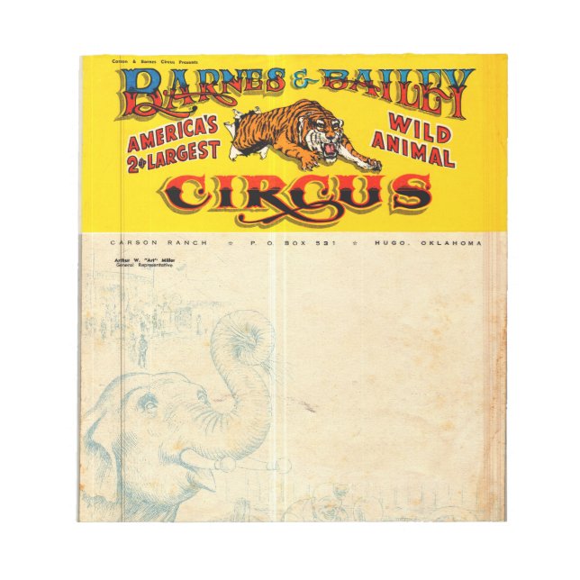 Vintage Barnes & Bailey Circus Notepad (Front)
