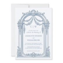 Vintage Baroque Arch Dusty Blue Wedding Invitation