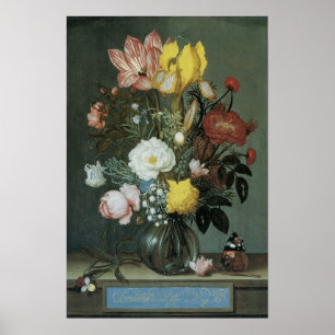 Vintage Baroque, Bouquet of Flowers in Glass Vase Poster