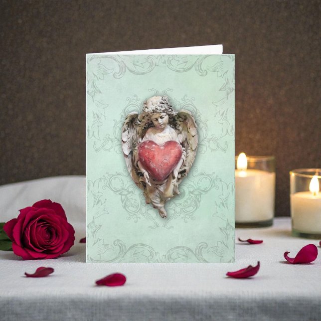Vintage Baroque Cherub with Heart Holiday Card (Blank inside for your personal message.)