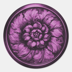 Vintage Baroque Embossed Look Dark Purple Classic Round Sticker
