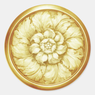 Vintage Baroque Embossed Look Gold 4 Classic Round Sticker