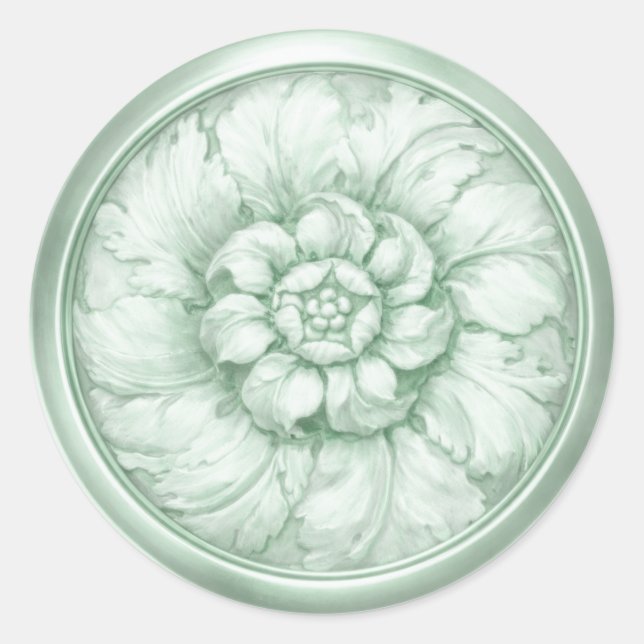 Vintage Baroque Embossed Look Green Classic Round Sticker (Front)