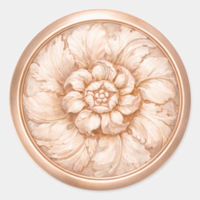 Vintage Baroque Embossed Look Peach Classic Round Sticker (Front)