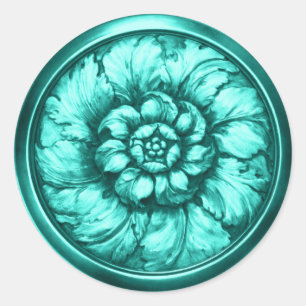 Vintage Baroque Embossed Look Teal 2 Classic Round Sticker