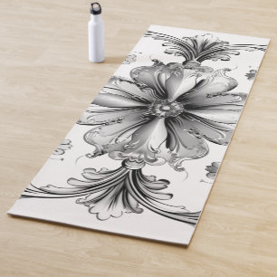 Vintage Baroque Filigree Ornament Yoga Mat Black