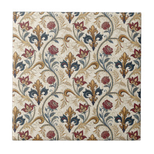 Vintage Baroque Fleur-de-Lis & Roses Royal Pattern Ceramic Tile