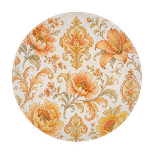 Vintage Baroque Floral Pattern – Warm Orange /Gold Cutting Board