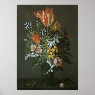 Vintage Baroque, Floral Still Life Flowers in Vase Poster