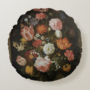 Vintage Baroque, Flower Piece by Bosschaert, Elder Round Cushion