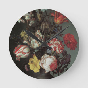 Vintage Baroque Flowers by Balthasar van der Ast Round Clock