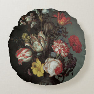 Vintage Baroque Flowers by Balthasar van der Ast Round Cushion