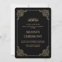 Vintage Baroque Formal Gold Black Mehndi Ceremony
