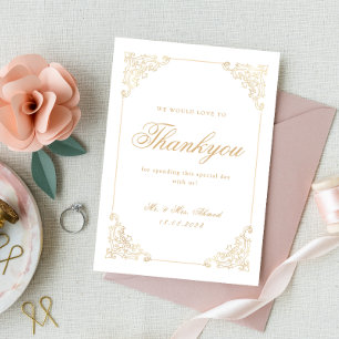 Vintage Baroque Frame Gold Romantic Script Wedding Thank You Card