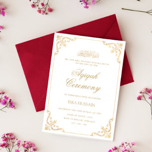 Vintage Baroque Gold Frame Girl Aqiqah Ceremony Invitation