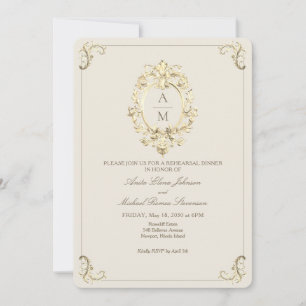 Vintage Baroque Gold Rehearsal Dinner Invitation