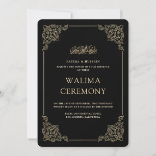 Vintage Baroque Gold Script Black Walima Ceremony Invitation