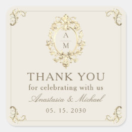 Vintage Baroque Gold Wedding Thank You Square Sticker