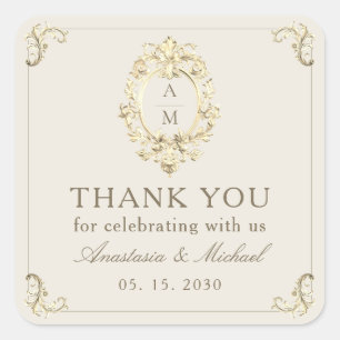 Vintage Baroque Gold Wedding Thank You Square Sticker