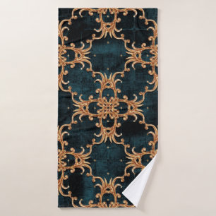 Vintage Baroque golden floral illustration pattern Bath Towel