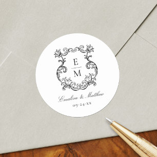 Vintage Baroque Monogram Crest Wedding Classic Round Sticker