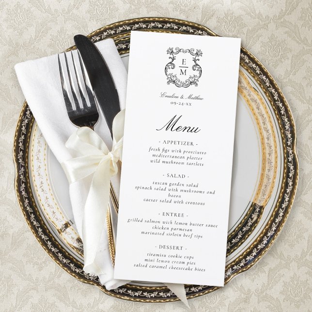 Vintage Baroque Monogram Crest Wedding Menu (Creator Uploaded)