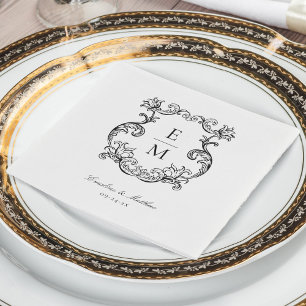 Vintage Baroque Monogram Crest Wedding Napkin