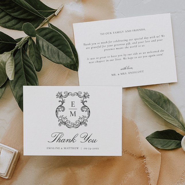Vintage Baroque Monogram Crest Wedding Thank You Card (Creator Uploaded)