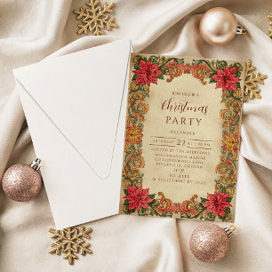 Vintage Baroque Poinsettia Christmas Invitation