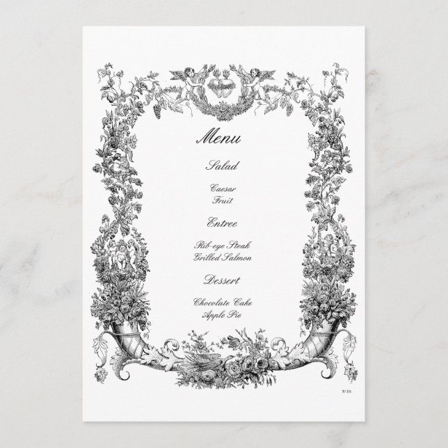 Vintage Baroque Rococo Border with Hearts Menu (Front)