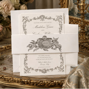 Vintage Baroque Rococo Cherubs Customisable Colour Invitation Belly Band