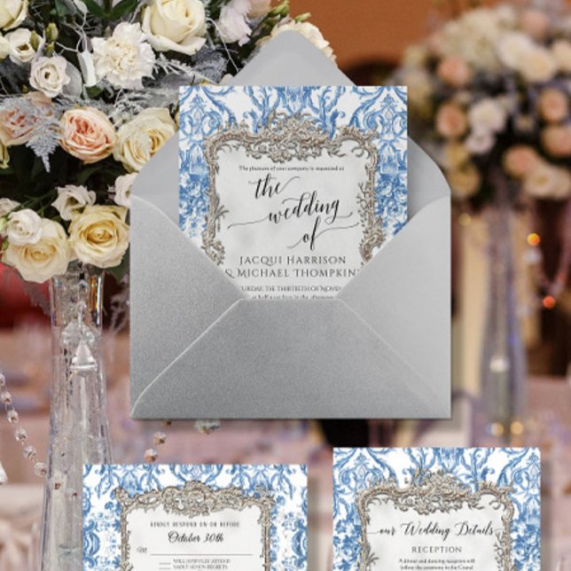 Vintage Baroque Rococo Floral Blue White Silver (Creator Uploaded)