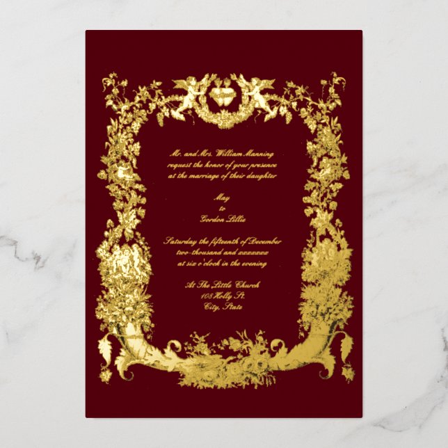 Vintage Baroque Rococo Golden Border with Hearts (Front)