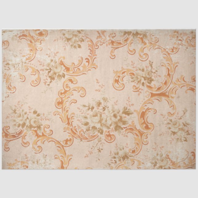 Vintage Baroque Rococo Peach Decoupage Tissue Paper (Front)